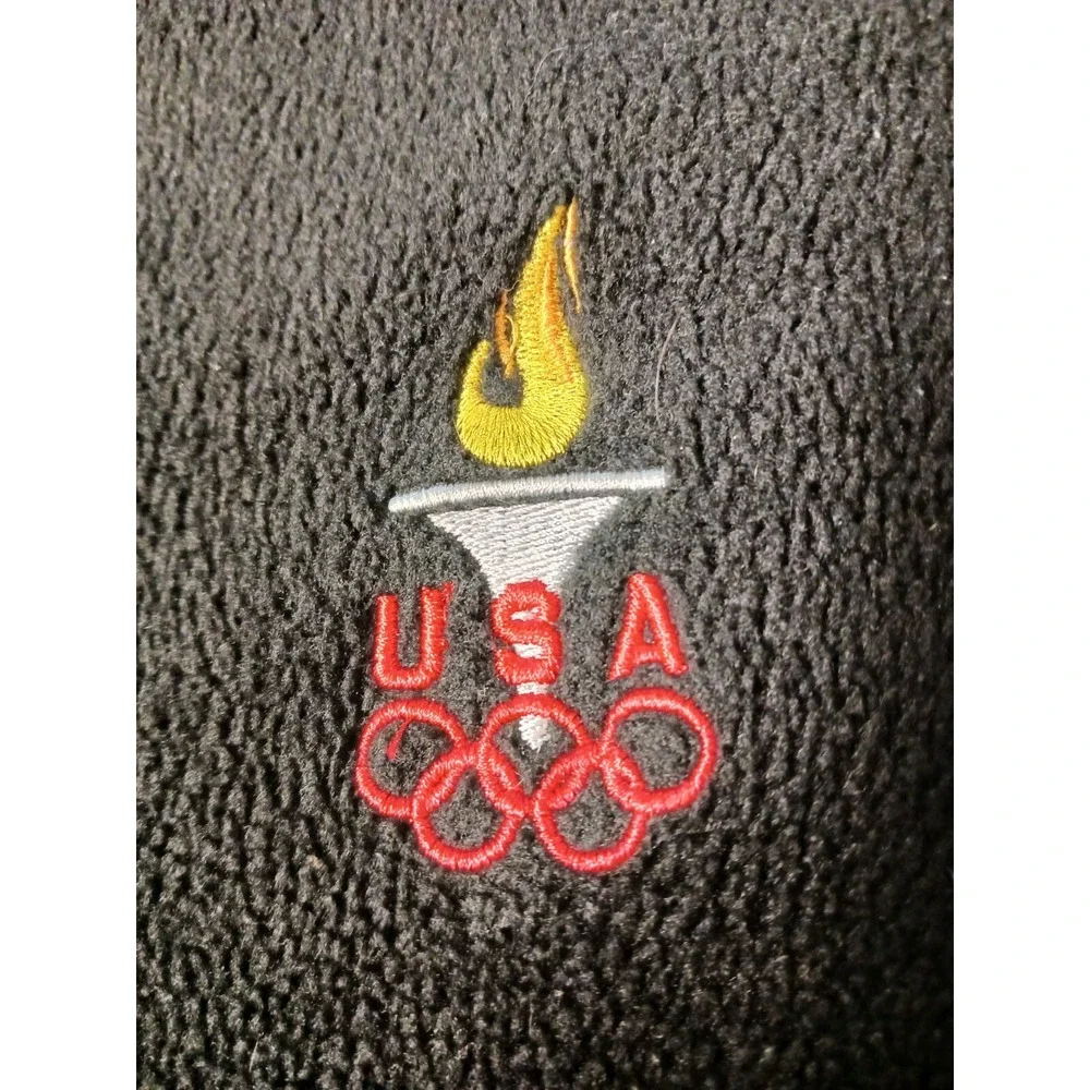 Winter Olympics Fleece Jacket Full Zip Black Torch Flame Made in USA Men's Large